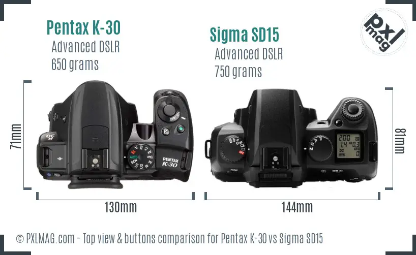 Pentax K-30 vs Sigma SD15 top view buttons comparison