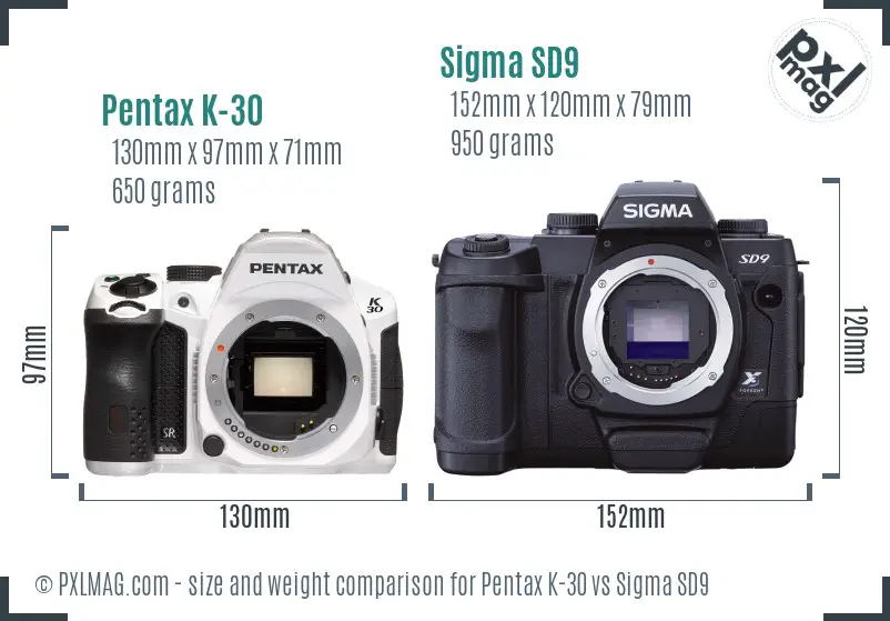 Pentax K-30 vs Sigma SD9 size comparison