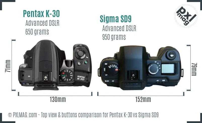 Pentax K-30 vs Sigma SD9 top view buttons comparison