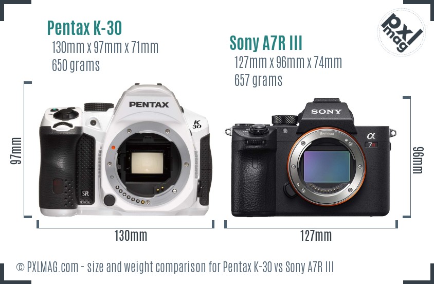 Pentax K-30 vs Sony A7R III size comparison Pentax K-30 vs Sony A7R III size comparison
