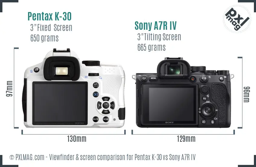 Pentax K-30 vs Sony A7R IV Screen and Viewfinder comparison