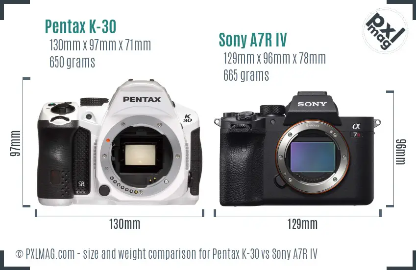 Pentax K-30 vs Sony A7R IV size comparison