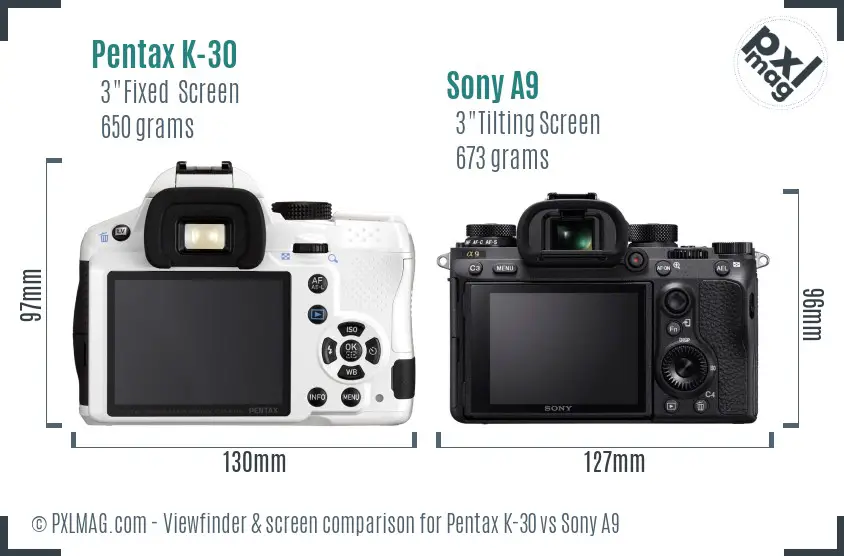 Pentax K-30 vs Sony A9 Screen and Viewfinder comparison Pentax K-30 vs Sony A9 Screen and Viewfinder comparison