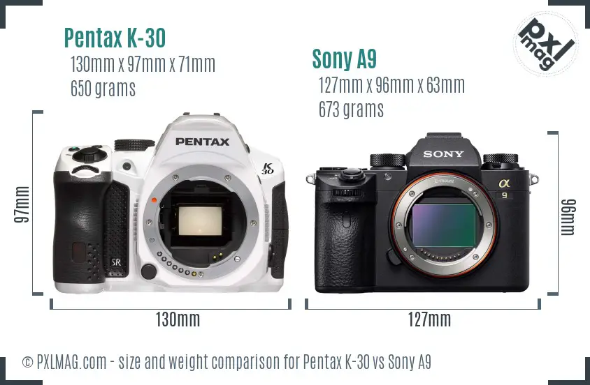 Pentax K-30 vs Sony A9 size comparison Pentax K-30 vs Sony A9 size comparison