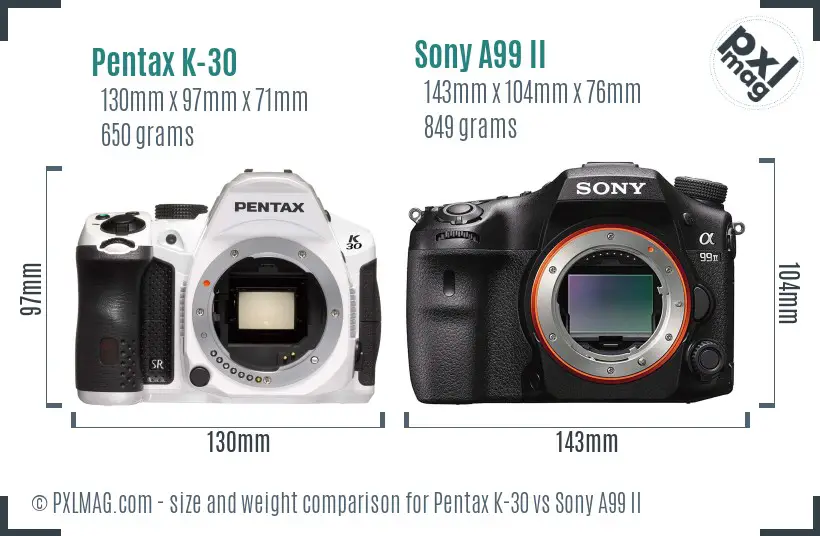 Pentax K-30 vs Sony A99 II size comparison