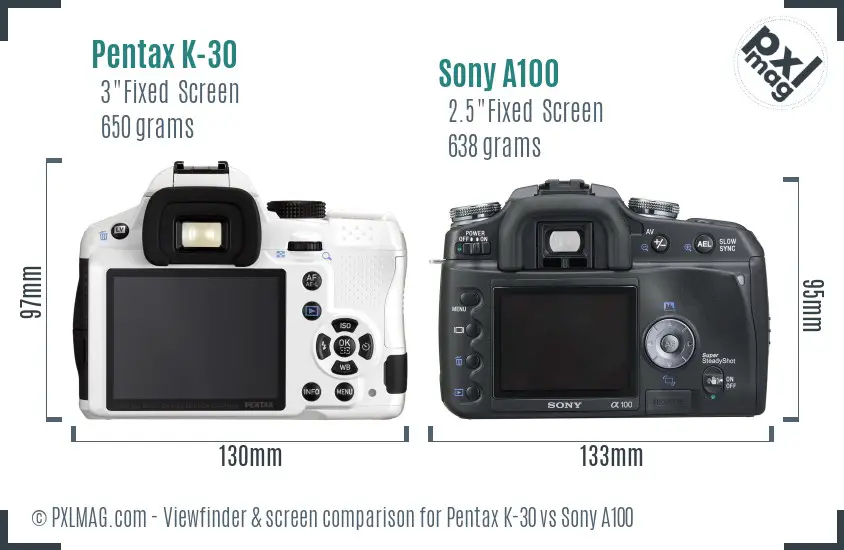 Pentax K-30 vs Sony A100 Screen and Viewfinder comparison