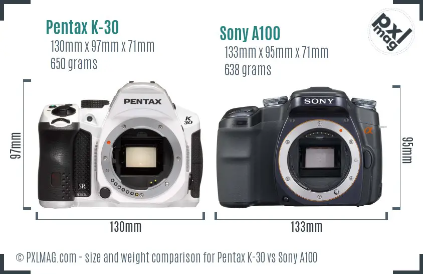 Pentax K-30 vs Sony A100 size comparison