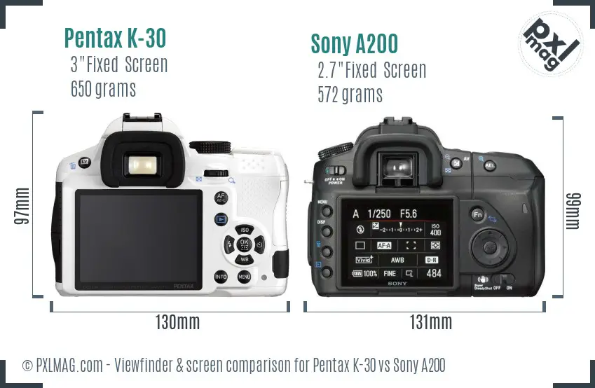 Pentax K-30 vs Sony A200 Screen and Viewfinder comparison Pentax K-30 vs Sony A200 Screen and Viewfinder comparison