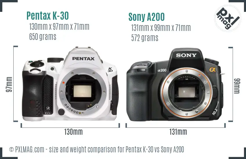 Pentax K-30 vs Sony A200 size comparison Pentax K-30 vs Sony A200 size comparison