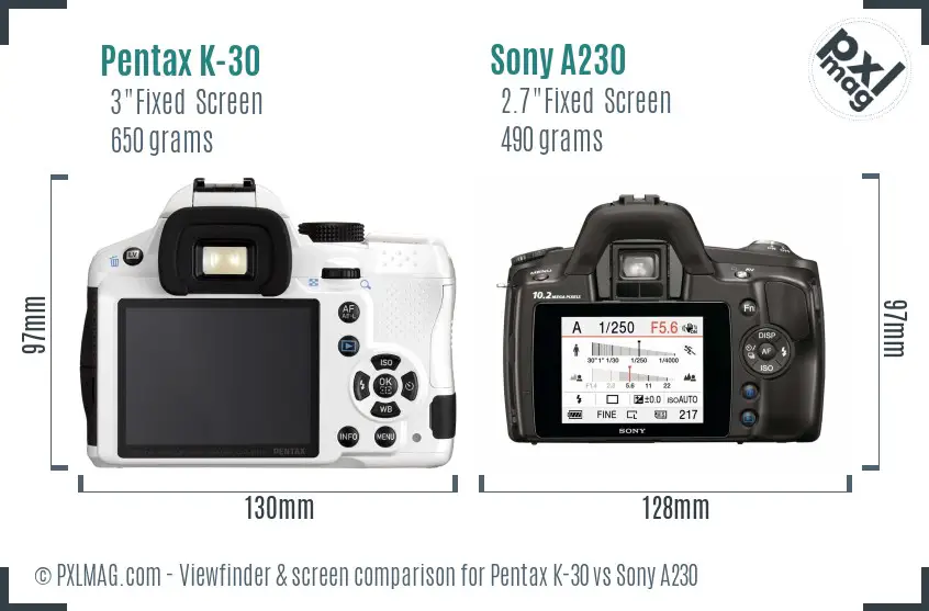 Pentax K-30 vs Sony A230 Screen and Viewfinder comparison Pentax K-30 vs Sony A230 Screen and Viewfinder comparison