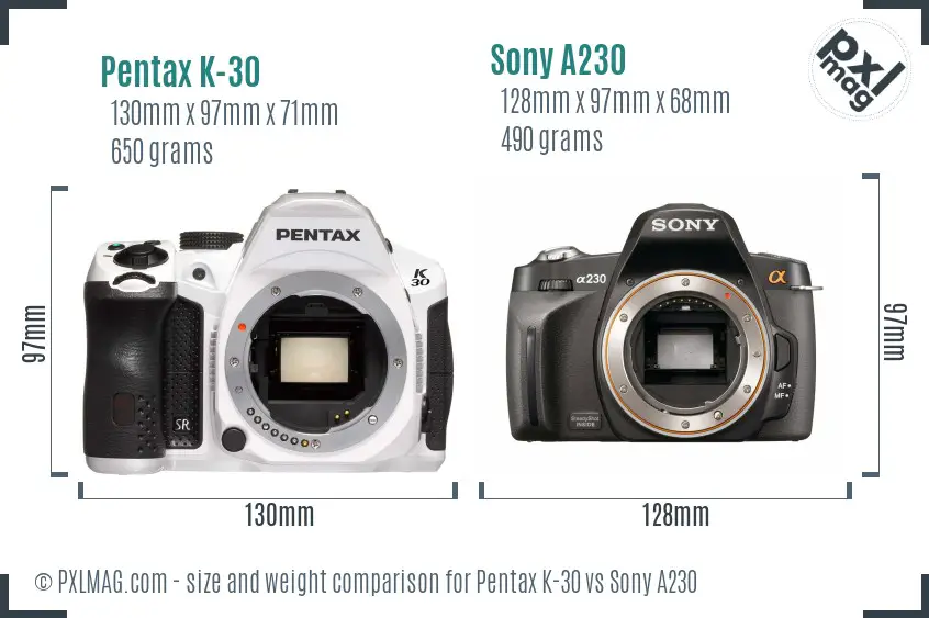 Pentax K-30 vs Sony A230 size comparison Pentax K-30 vs Sony A230 size comparison
