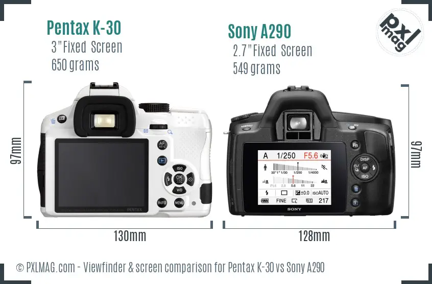 Pentax K-30 vs Sony A290 Screen and Viewfinder comparison