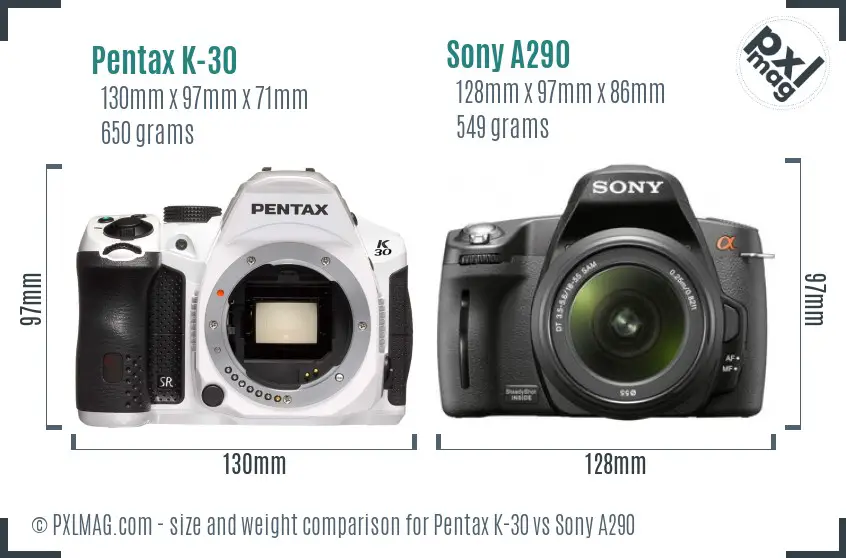 Pentax K-30 vs Sony A290 size comparison