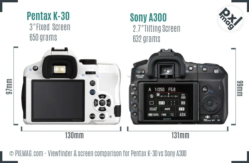 Pentax K-30 vs Sony A300 Screen and Viewfinder comparison Pentax K-30 vs Sony A300 Screen and Viewfinder comparison