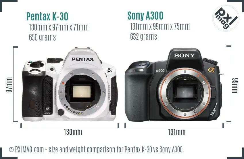 Pentax K-30 vs Sony A300 size comparison Pentax K-30 vs Sony A300 size comparison