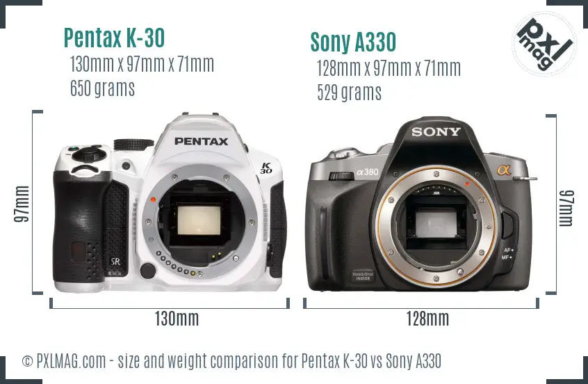 Pentax K-30 vs Sony A330 size comparison Pentax K-30 vs Sony A330 size comparison