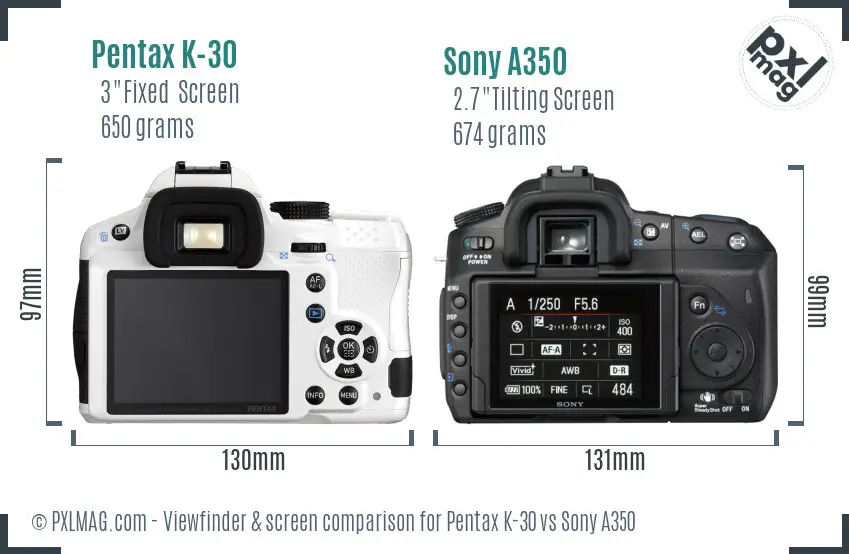 Pentax K-30 vs Sony A350 Screen and Viewfinder comparison