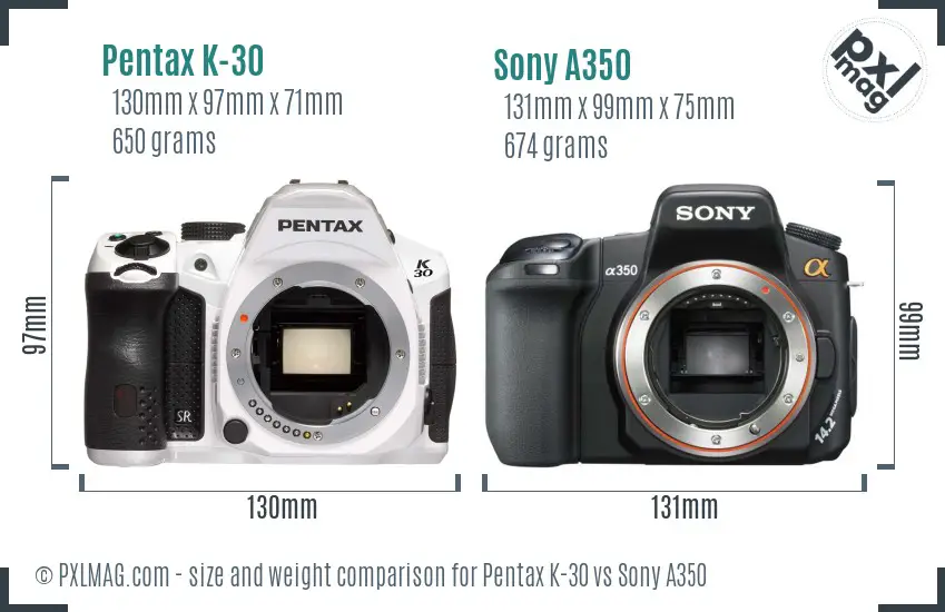 Pentax K-30 vs Sony A350 size comparison