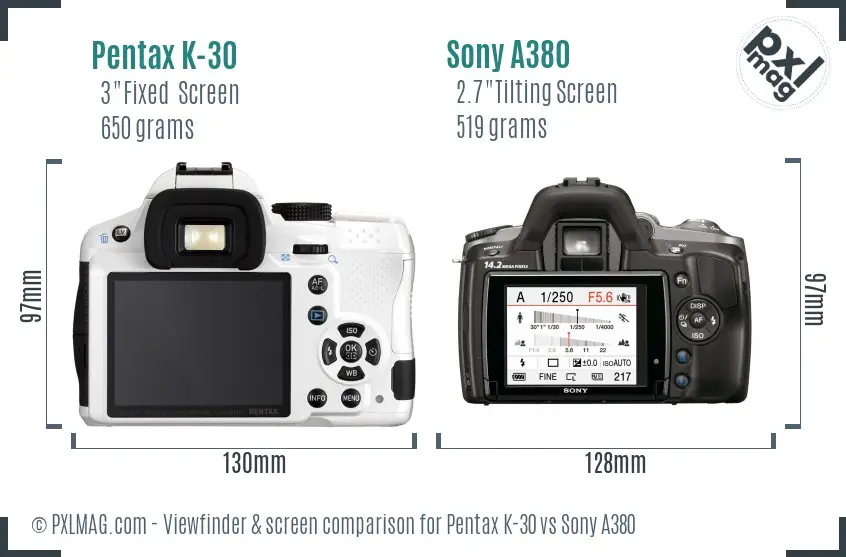 Pentax K-30 vs Sony A380 Screen and Viewfinder comparison