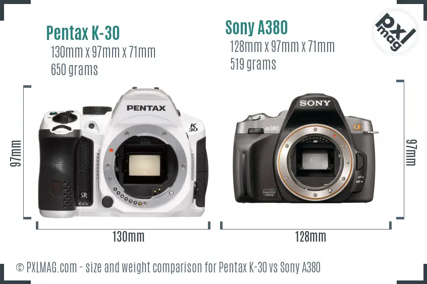 Pentax K-30 vs Sony A380 size comparison
