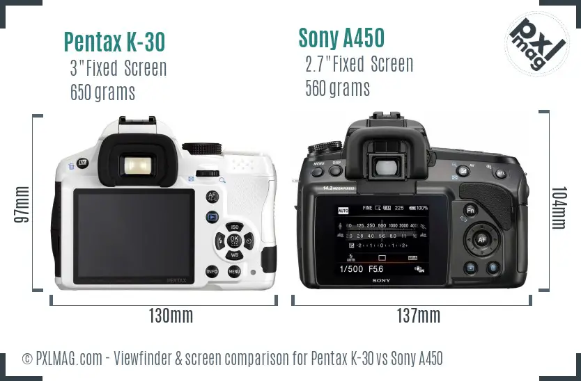 Pentax K-30 vs Sony A450 Screen and Viewfinder comparison