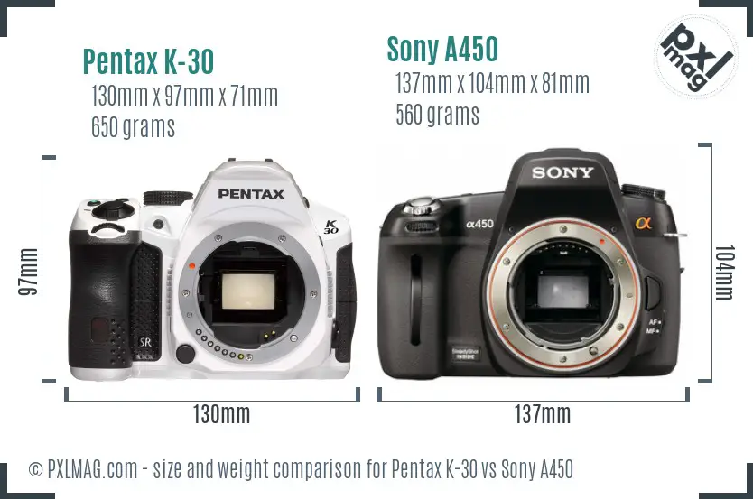 Pentax K-30 vs Sony A450 size comparison Pentax K-30 vs Sony A450 size comparison