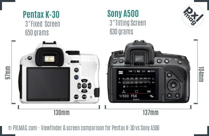 Pentax K-30 vs Sony A500 Screen and Viewfinder comparison