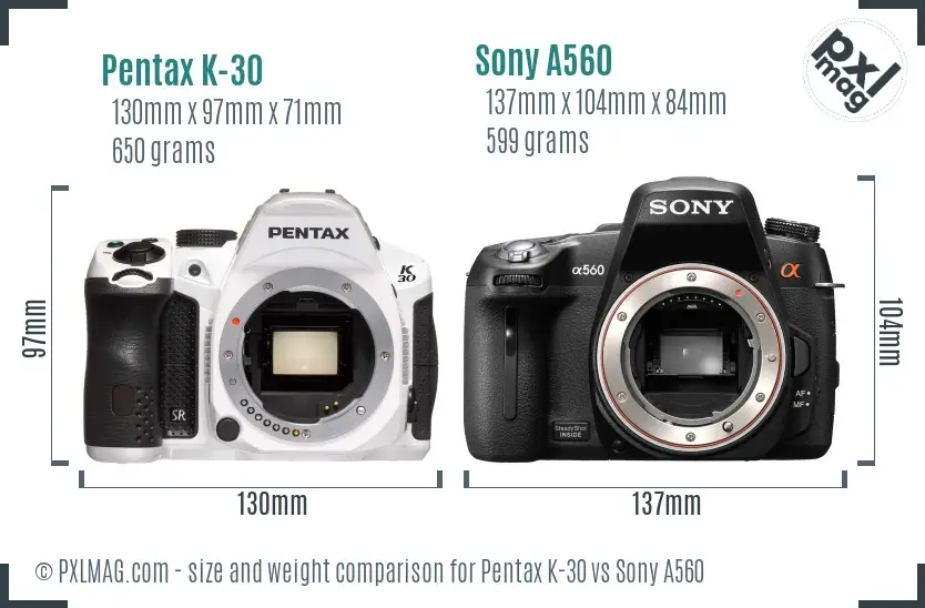 Pentax K-30 vs Sony A560 size comparison