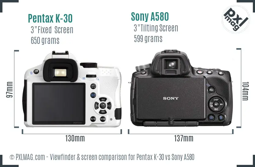 Pentax K-30 vs Sony A580 Screen and Viewfinder comparison Pentax K-30 vs Sony A580 Screen and Viewfinder comparison