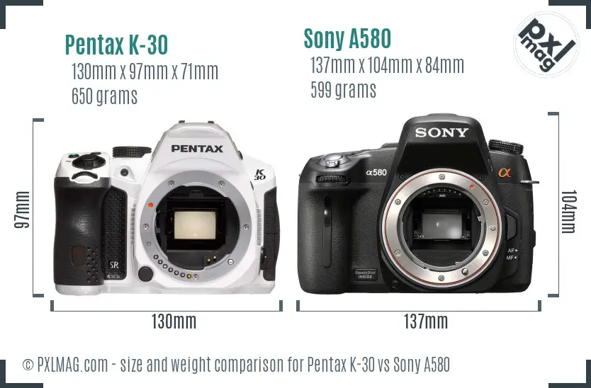 Pentax K-30 vs Sony A580 size comparison Pentax K-30 vs Sony A580 size comparison