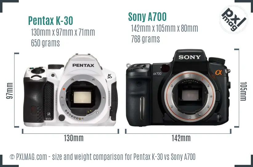 Pentax K-30 vs Sony A700 size comparison