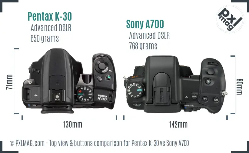 Pentax K-30 vs Sony A700 top view buttons comparison