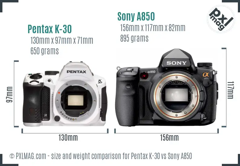 Pentax K-30 vs Sony A850 size comparison