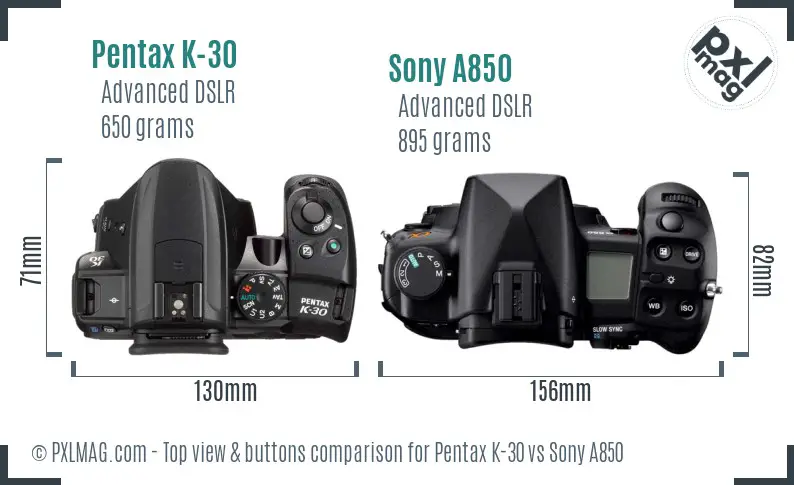 Pentax K-30 vs Sony A850 top view buttons comparison