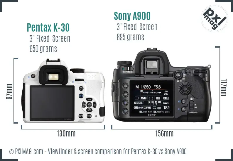 Pentax K-30 vs Sony A900 Screen and Viewfinder comparison