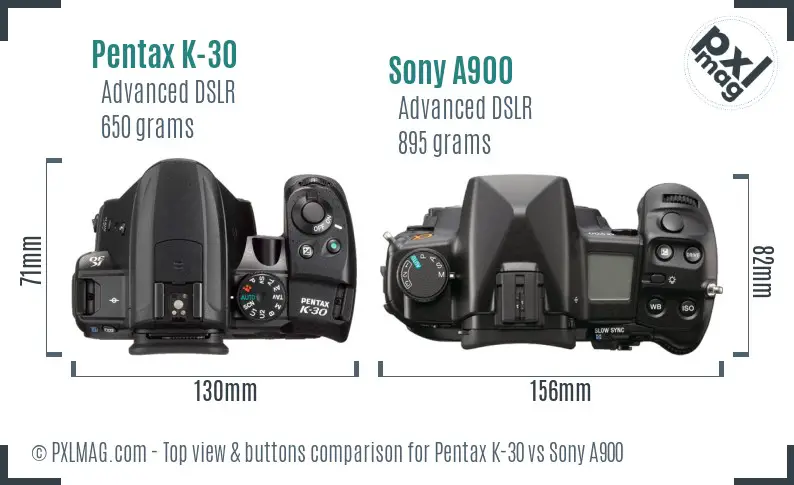 Pentax K-30 vs Sony A900 top view buttons comparison