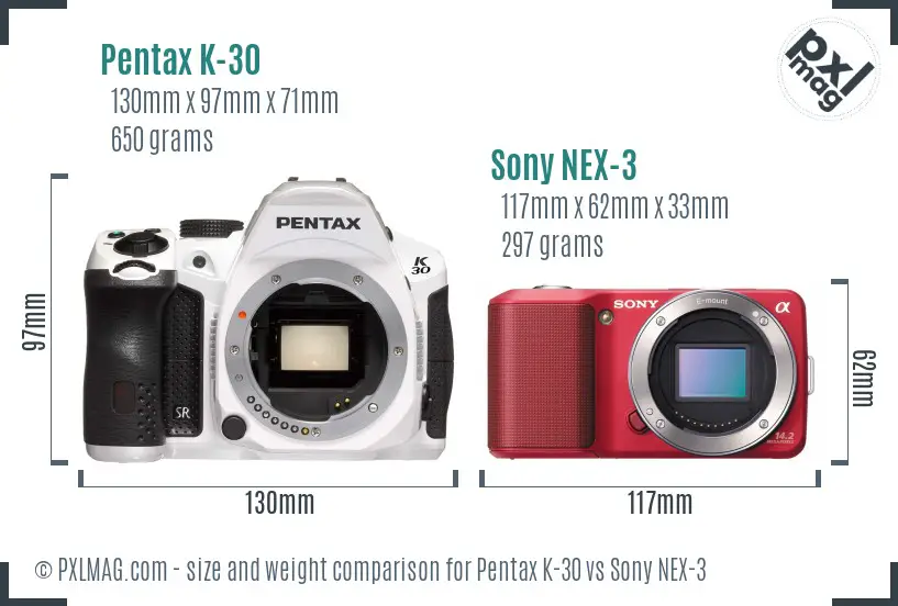 Pentax K-30 vs Sony NEX-3 size comparison