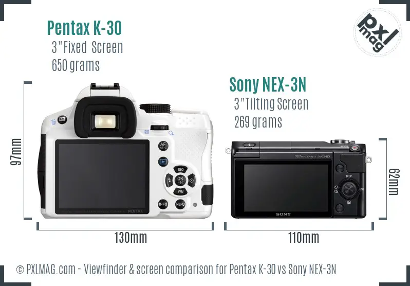 Pentax K-30 vs Sony NEX-3N Screen and Viewfinder comparison Pentax K-30 vs Sony NEX-3N Screen and Viewfinder comparison