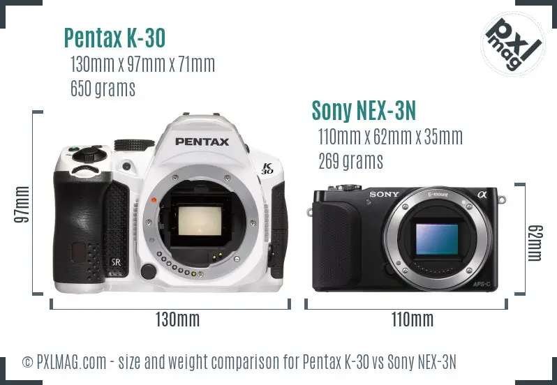 Pentax K-30 vs Sony NEX-3N size comparison Pentax K-30 vs Sony NEX-3N size comparison
