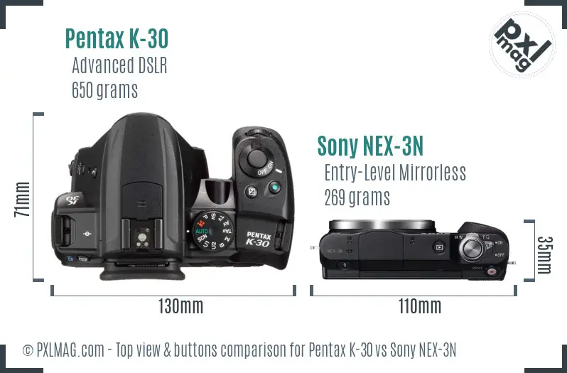 Pentax K-30 vs Sony NEX-3N top view buttons comparison Pentax K-30 vs Sony NEX-3N top view buttons comparison
