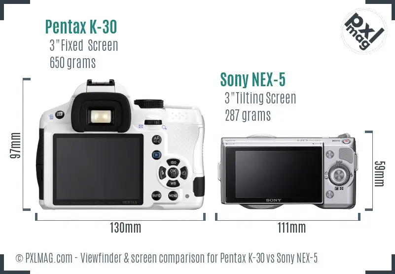 Pentax K-30 vs Sony NEX-5 Screen and Viewfinder comparison