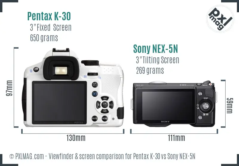 Pentax K-30 vs Sony NEX-5N Screen and Viewfinder comparison