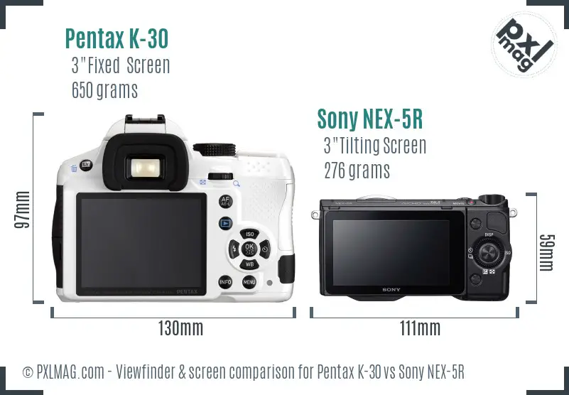 Pentax K-30 vs Sony NEX-5R Screen and Viewfinder comparison