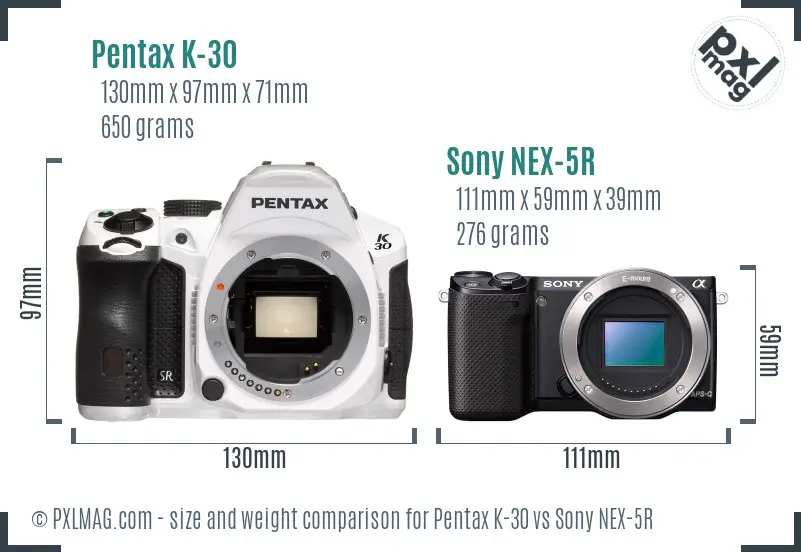 Pentax K-30 vs Sony NEX-5R size comparison