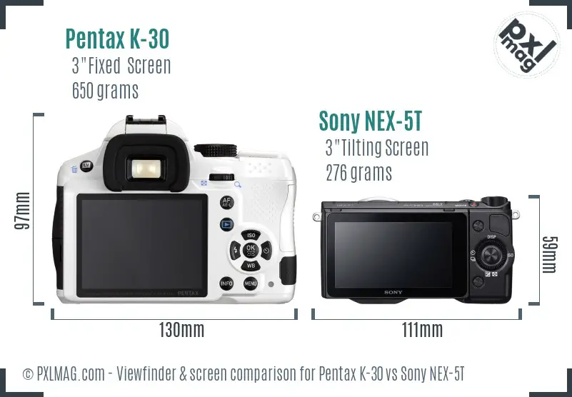Pentax K-30 vs Sony NEX-5T Screen and Viewfinder comparison Pentax K-30 vs Sony NEX-5T Screen and Viewfinder comparison