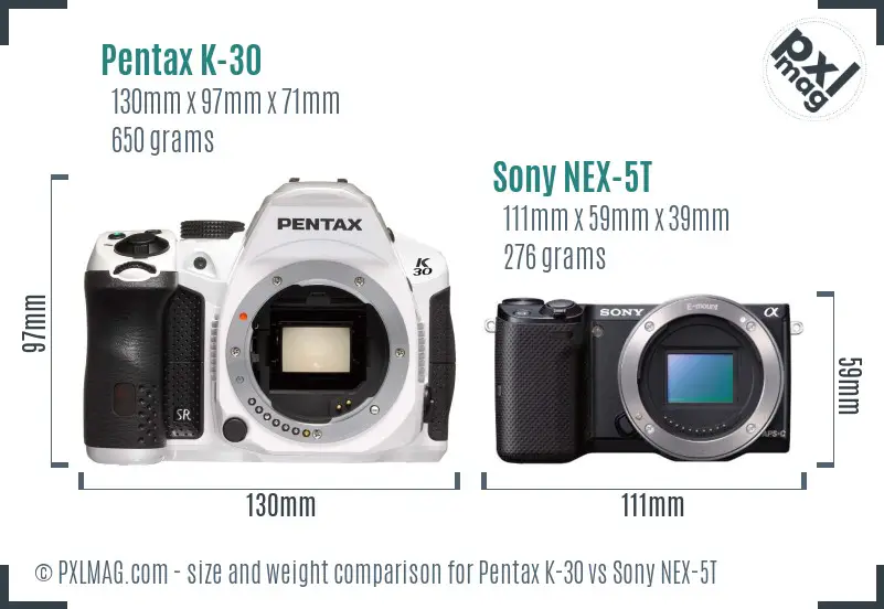 Pentax K-30 vs Sony NEX-5T size comparison Pentax K-30 vs Sony NEX-5T size comparison