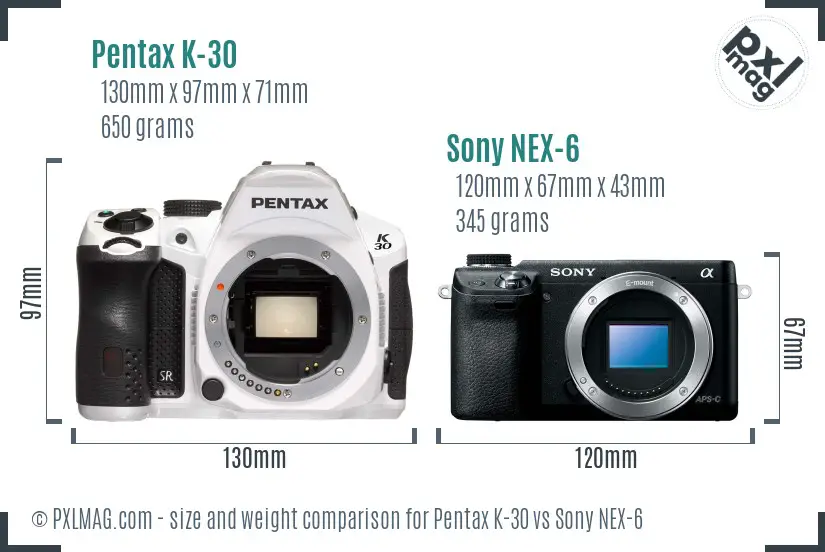 Pentax K-30 vs Sony NEX-6 size comparison Pentax K-30 vs Sony NEX-6 size comparison
