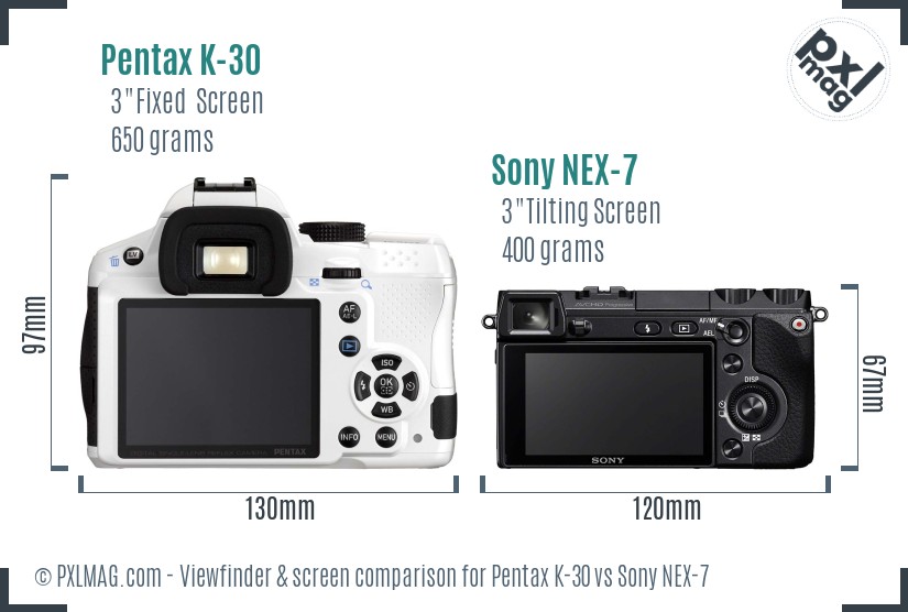 Pentax K-30 vs Sony NEX-7 Screen and Viewfinder comparison