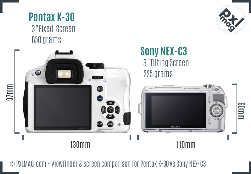 Pentax K-30 vs Sony NEX-C3 Screen and Viewfinder comparison