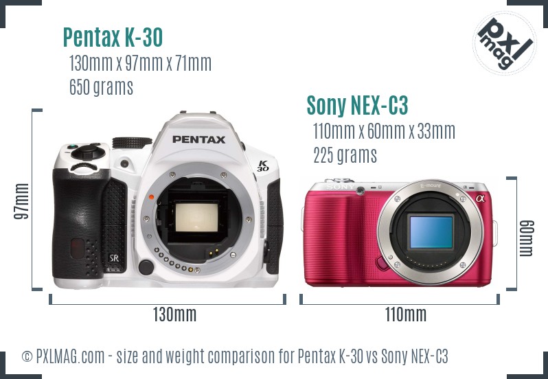 Pentax K-30 vs Sony NEX-C3 size comparison